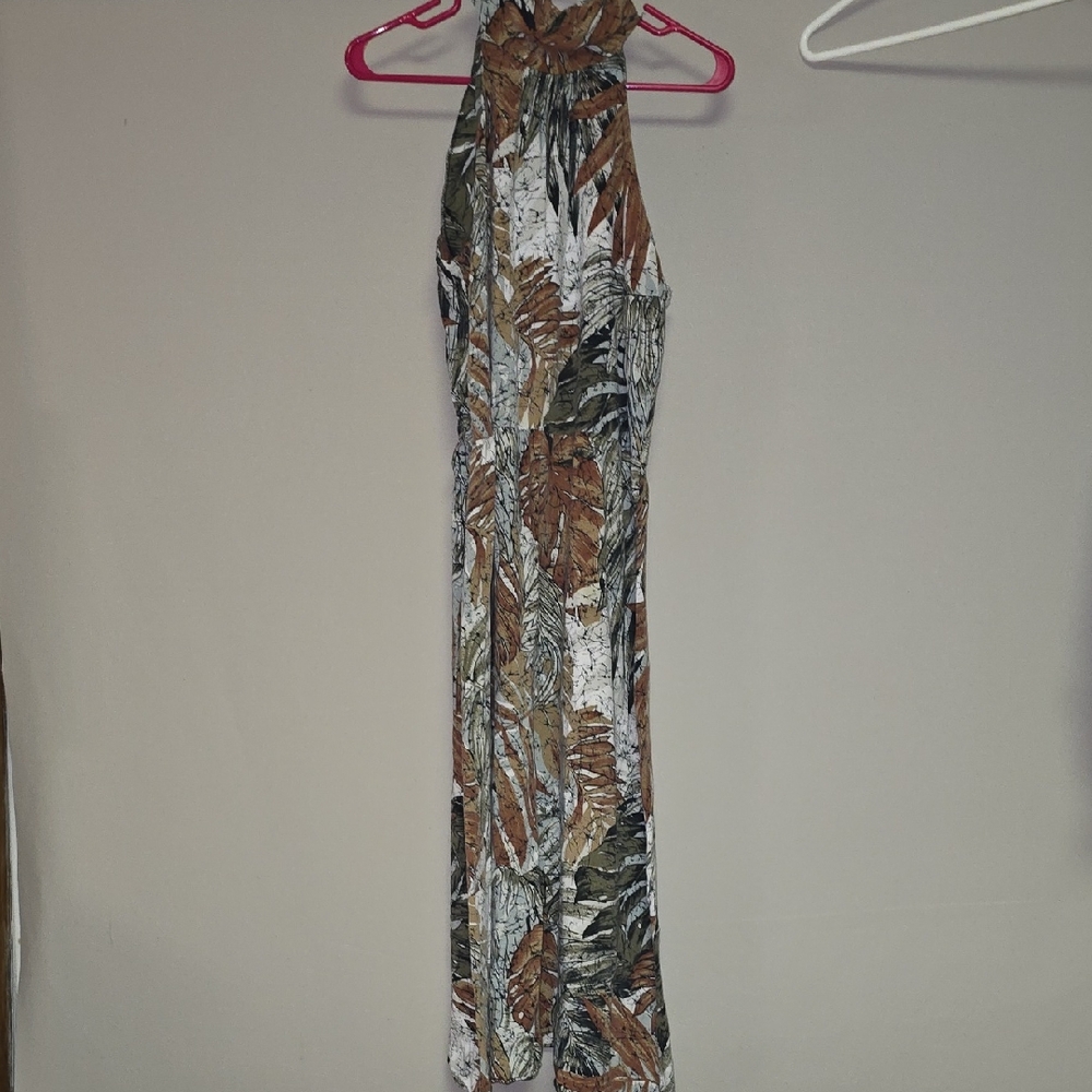 VINTAGE -Tropical Print Halter Maxi Dress